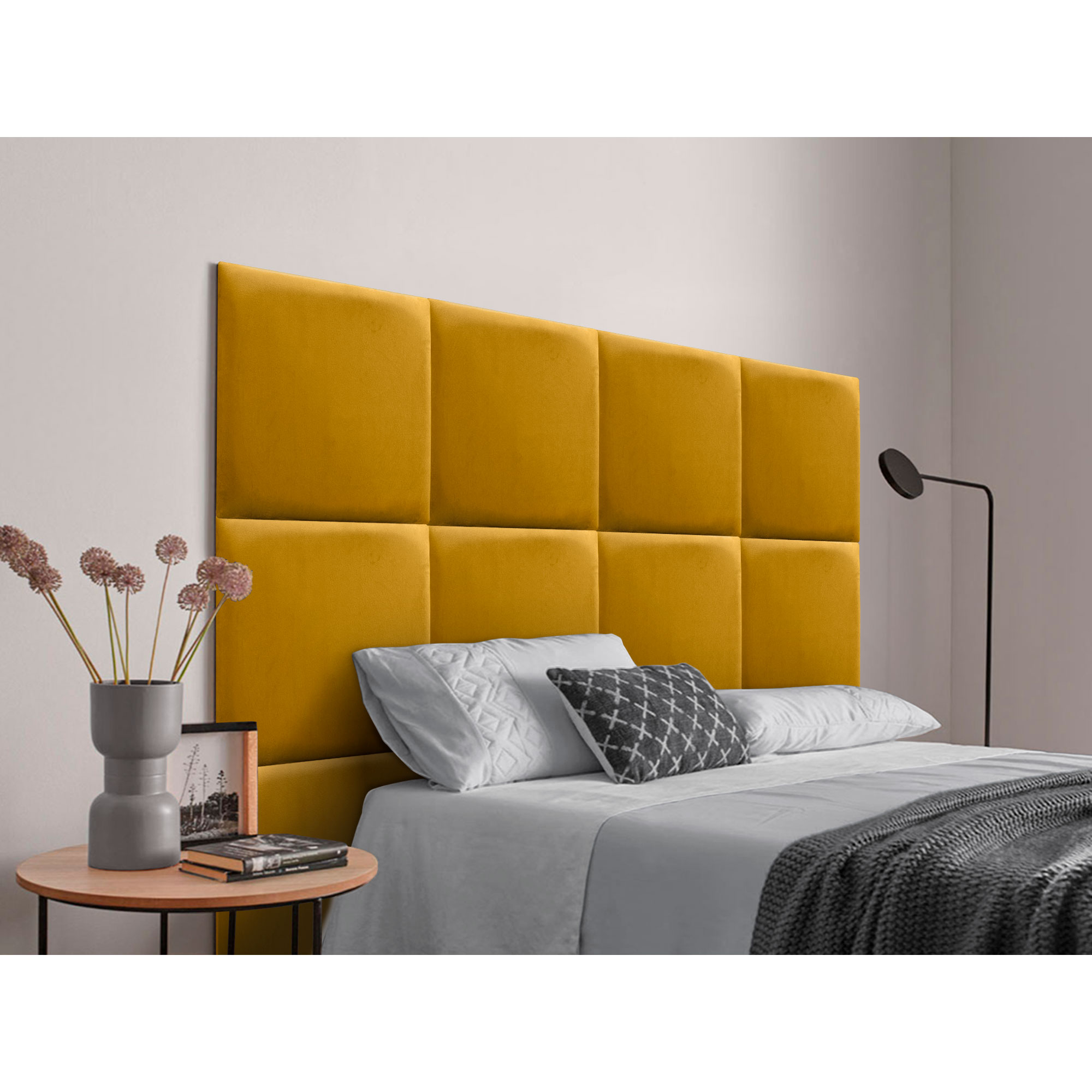 DHOME Cabecero Tapizado Compuesto de Paneles Autoadhesivos Intercambiables de Terciopelo Premium Cama Lujo Dormitorio Acolchado