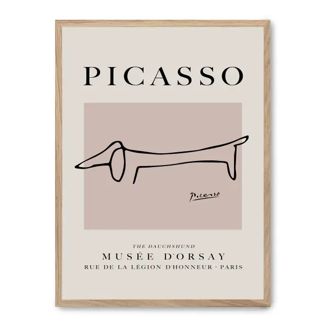 Cuadro the dauchshund i 30x40cm, Póster impreso en papel de primera calidad de 180gr, montado sobre marco de madera MDF acabado roble., Arte - Pintores famosos - Picasso