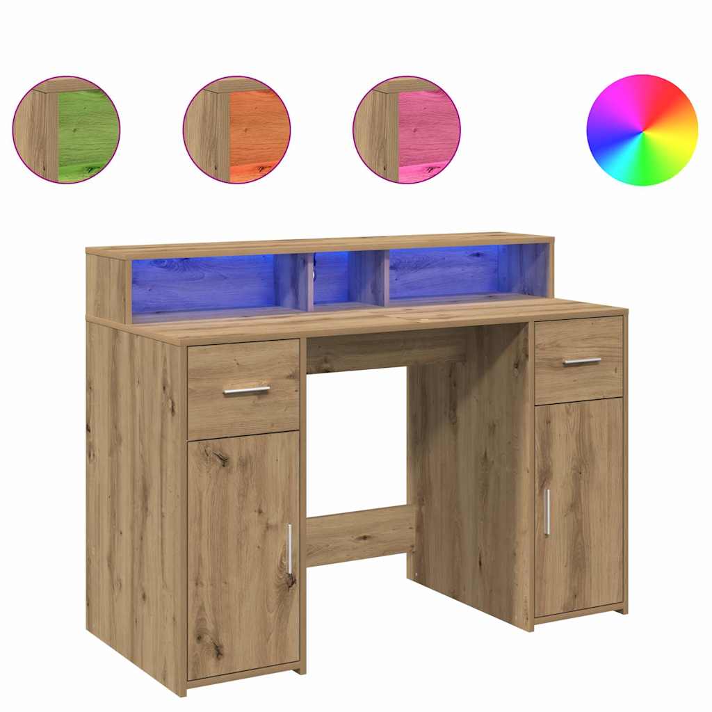vidaXL Escritorio con LED madera ingeniería roble artisian 120x55x91cm