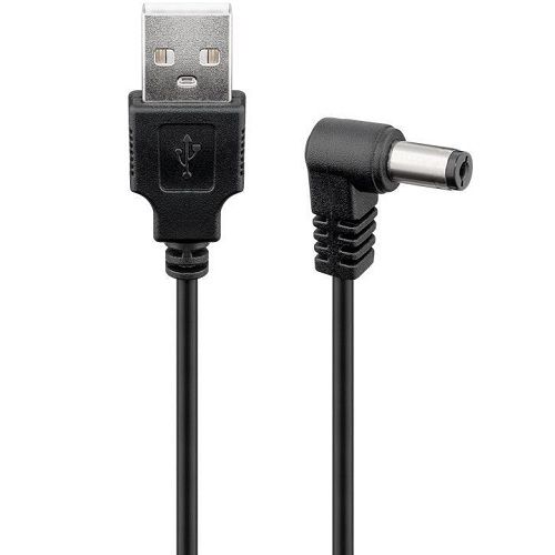 CABLEPELADO Cable alimentación CC acodado | Cable Extensión Alimentación CC Angular | Compatible con CCTV, DVR, Tira LED, Router, Sensores, Alexa | 2V CC 2A | DC 5.5 x 2.5 mm | Negro | 1 Metro