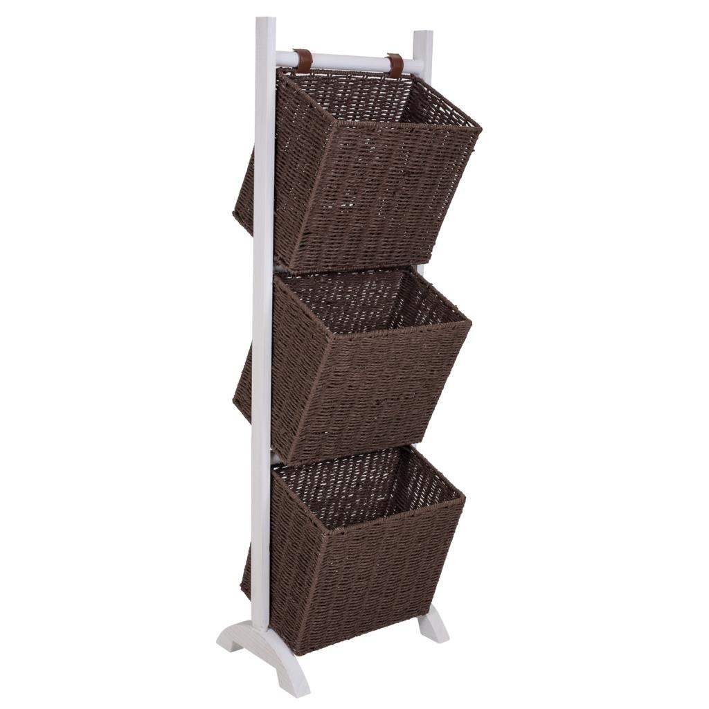 Wonderlust Deco - Revistero con soporte de madera y tres Cestos 37x27x115 Marrón 37x27x115h cm