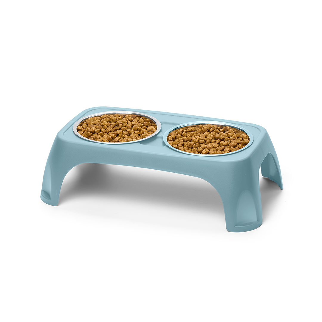 Comedero Elevado Doble para Perros y Gatos – Plástico Resistente con Bowls de Acero Inoxidable - Plasticforte