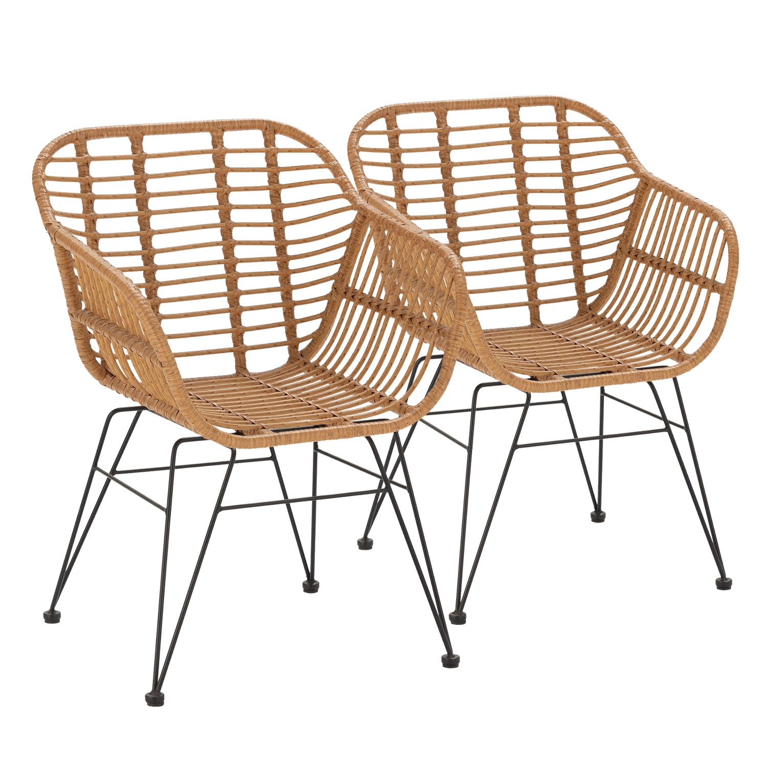 VS Venta-Stock Pack 2 sillas de comedor o jardín Elda Ratan/Negro