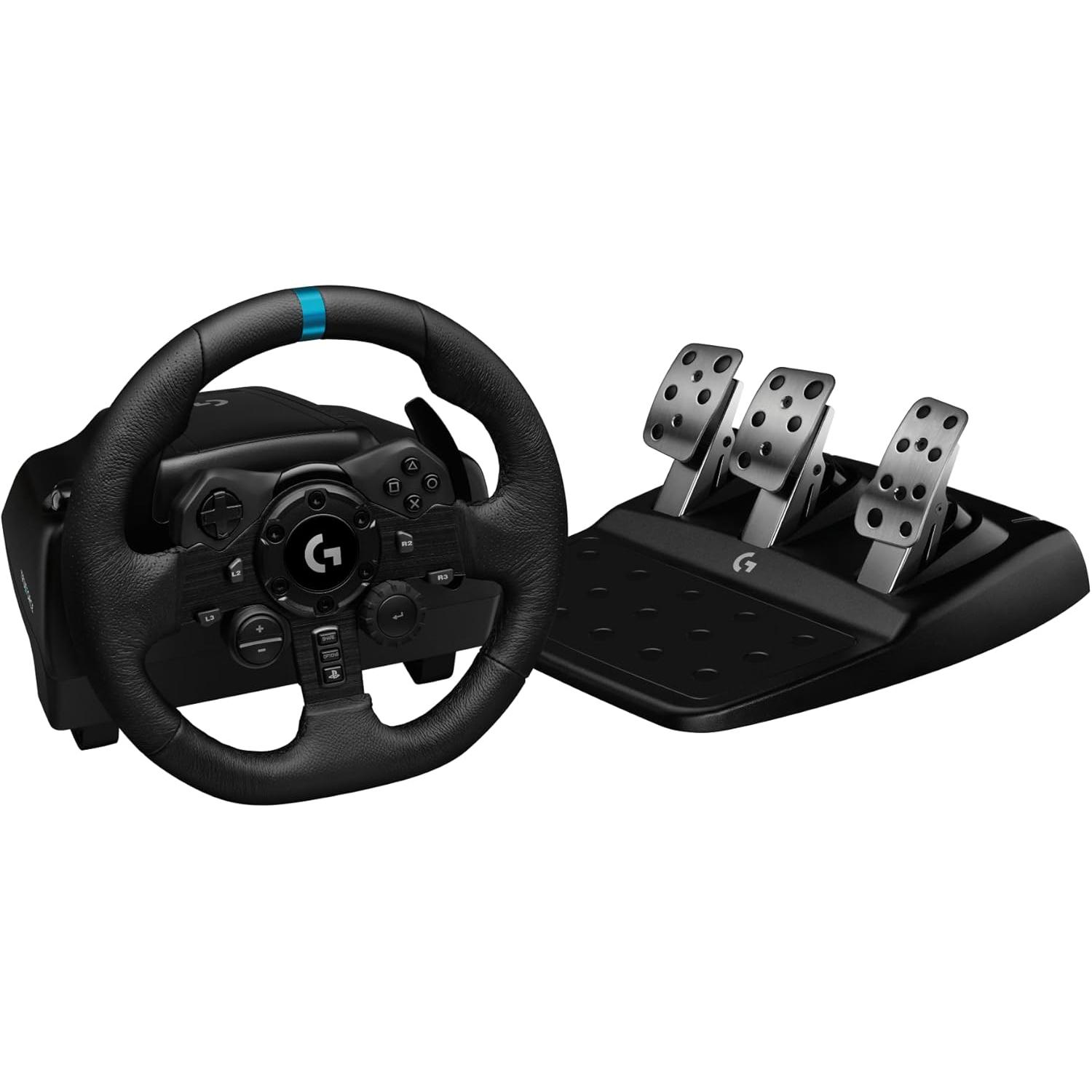 Logitech G923 TRUEFORCE - Steering Wheel for PS4/PS5/PC, designed for racing games with enhanced responsiveness, high-quality pedals, and TRUEFORCE technology for a realistic driving experience, perfect for sim racing enthusiasts.