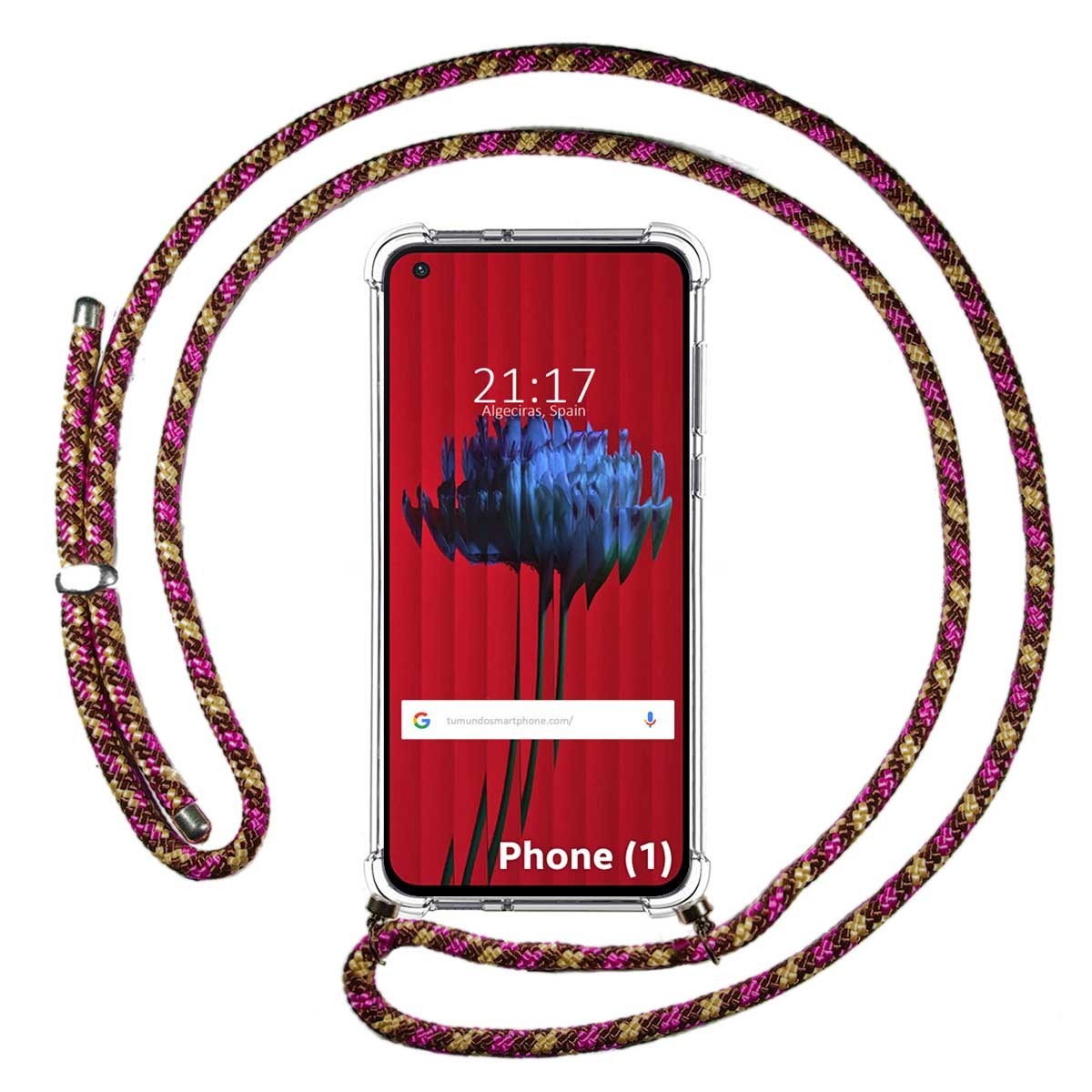 Funda Colgante Transparente para Nothing Phone 1 con Cordon Rosa / Dorado
