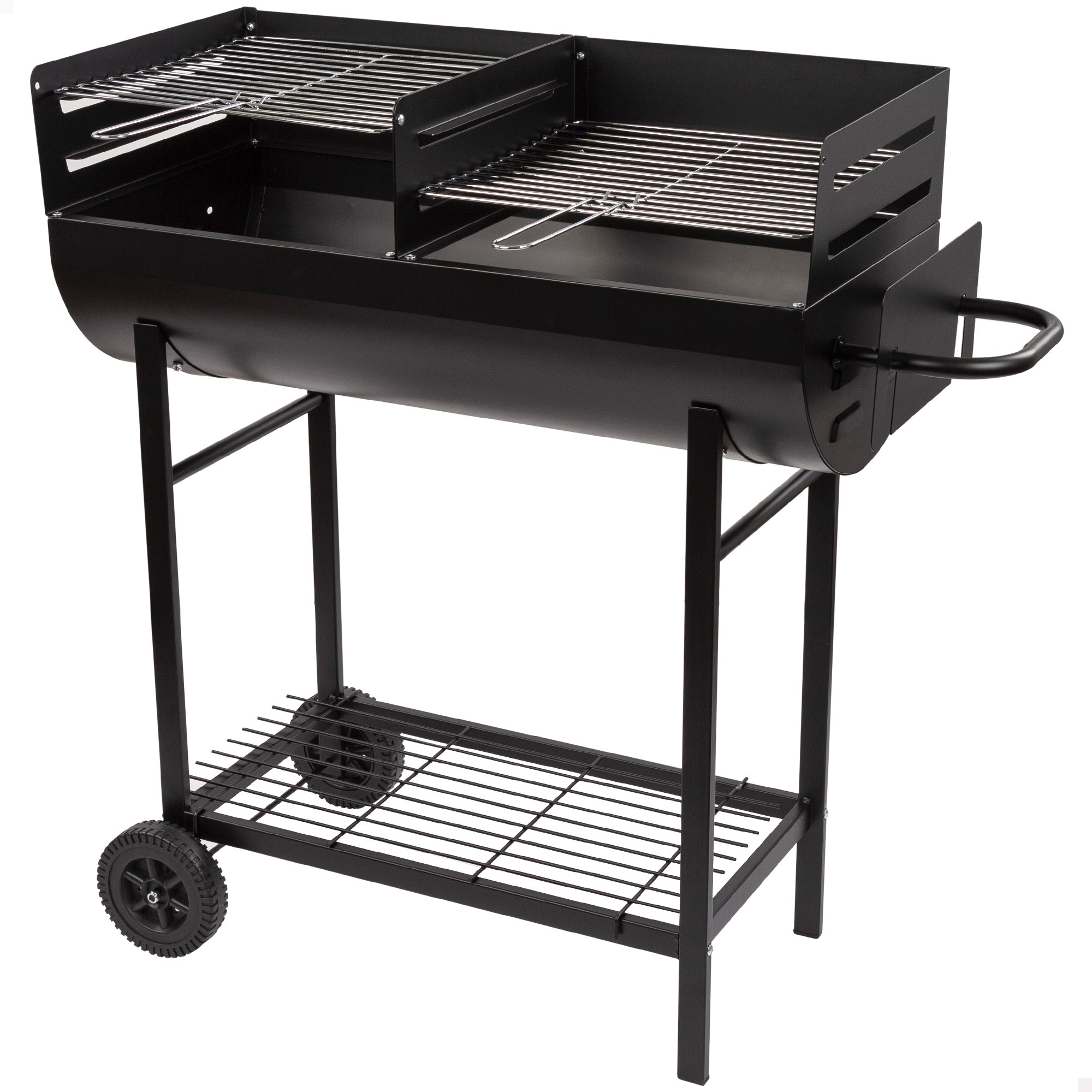 Aktive Barbecue - Barbacoa rectangular de carbón, 97x42x96 cm, estructura de metal, con ruedas, fácil transporte, doble parrilla, regulable, para terrazas, jardín, exterior, depósito cenizas