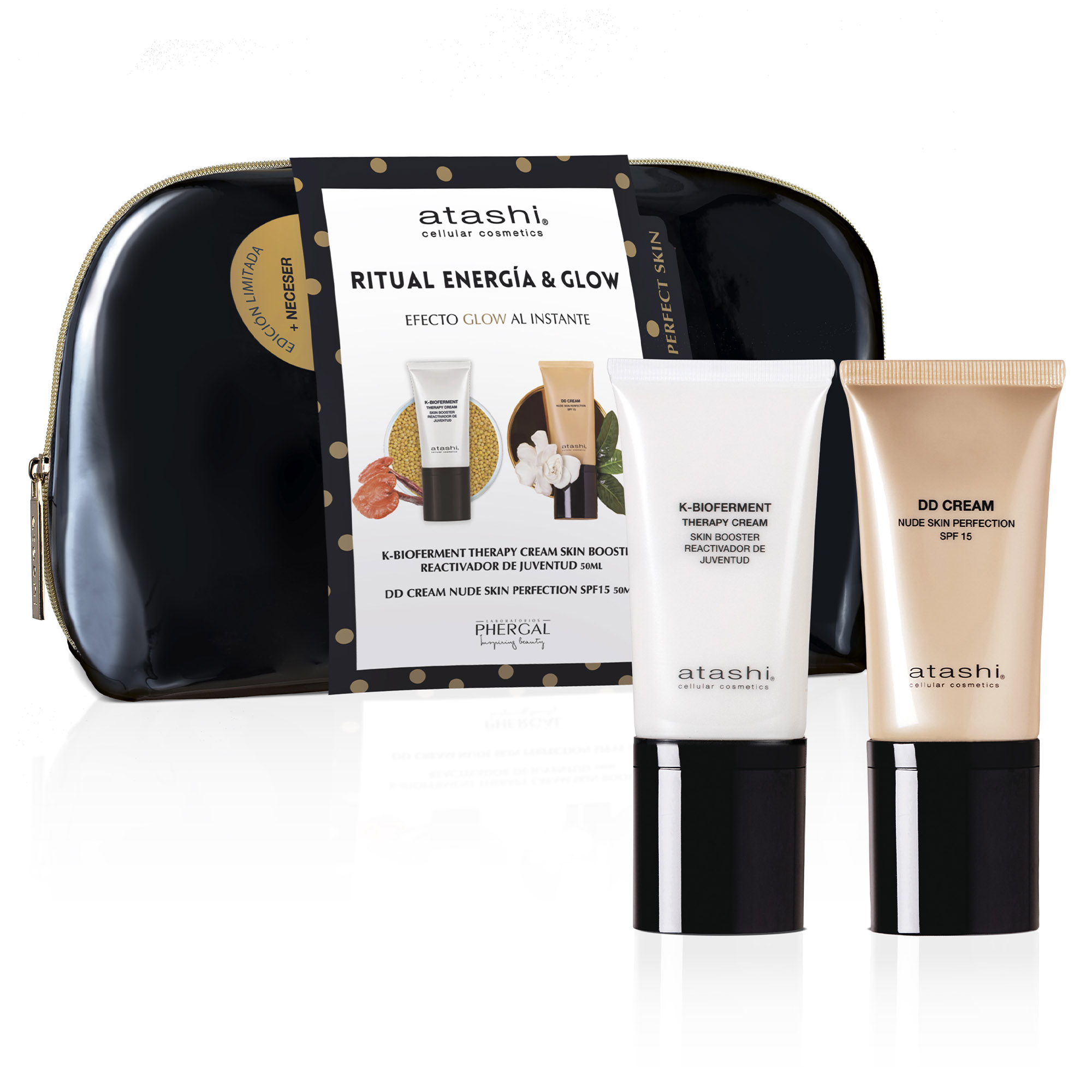 Atashi Cofre Ritual Energía & Glow | K-Bioferment Therapy Cream, 50 ml + DD Cream Antiedad Tono Medio SPF15, 50 ml | Piel Saludable | Piel Fortalecida | Piel Hidratada y Luminosa