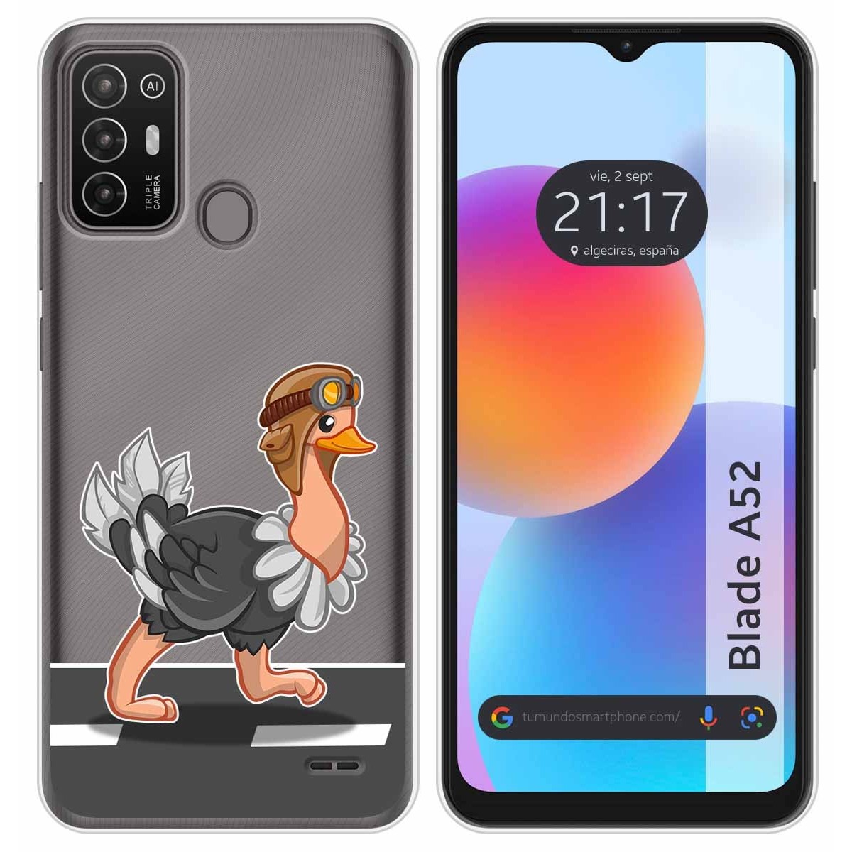 Tumundosmartphone Funda Silicona Transparente ZTE Blade A52 Personalizada Diseño Avestruz Dibujos