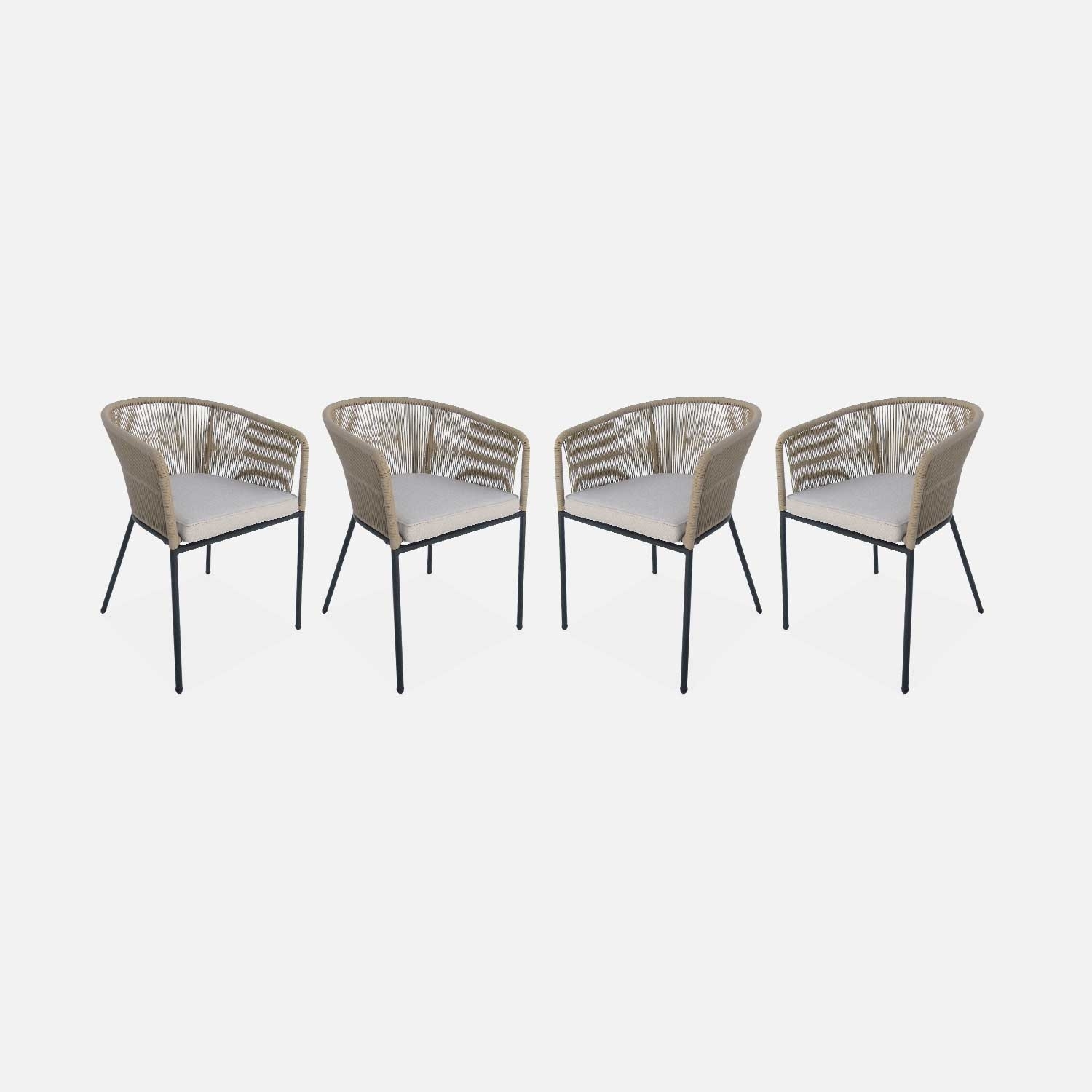 sweeek - Sillón de jardín de cuerda y acero galvanizado, set de 4 , Santos , 56x59x79
