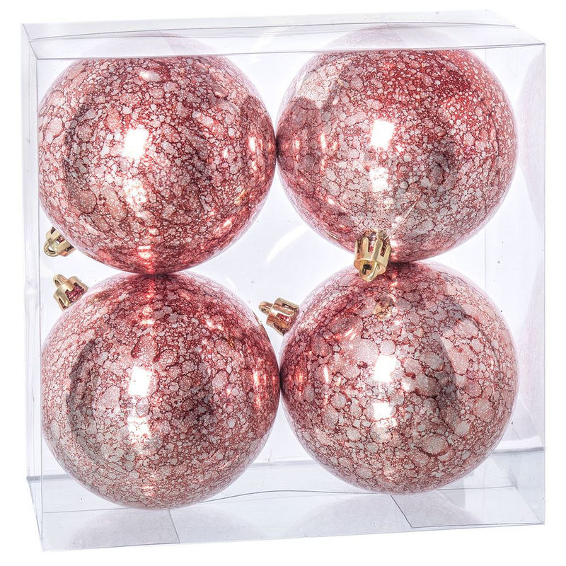 Gerimport Set 4 Bolas Navidad Plástico Rojo y Blanco 8 Cm Decoración Navideña