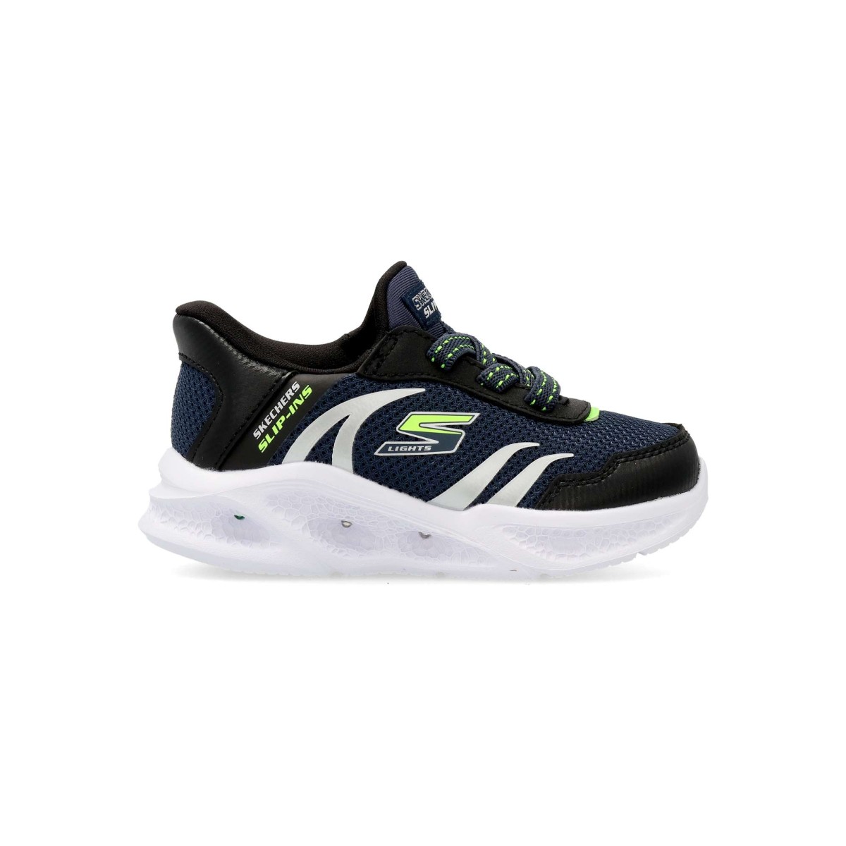 Skechers - Zapatillas luces Slip-ins Meteor-Lights para niño, sin cordones con suela luminosa y plantilla Air-Cooled Memory Foam®