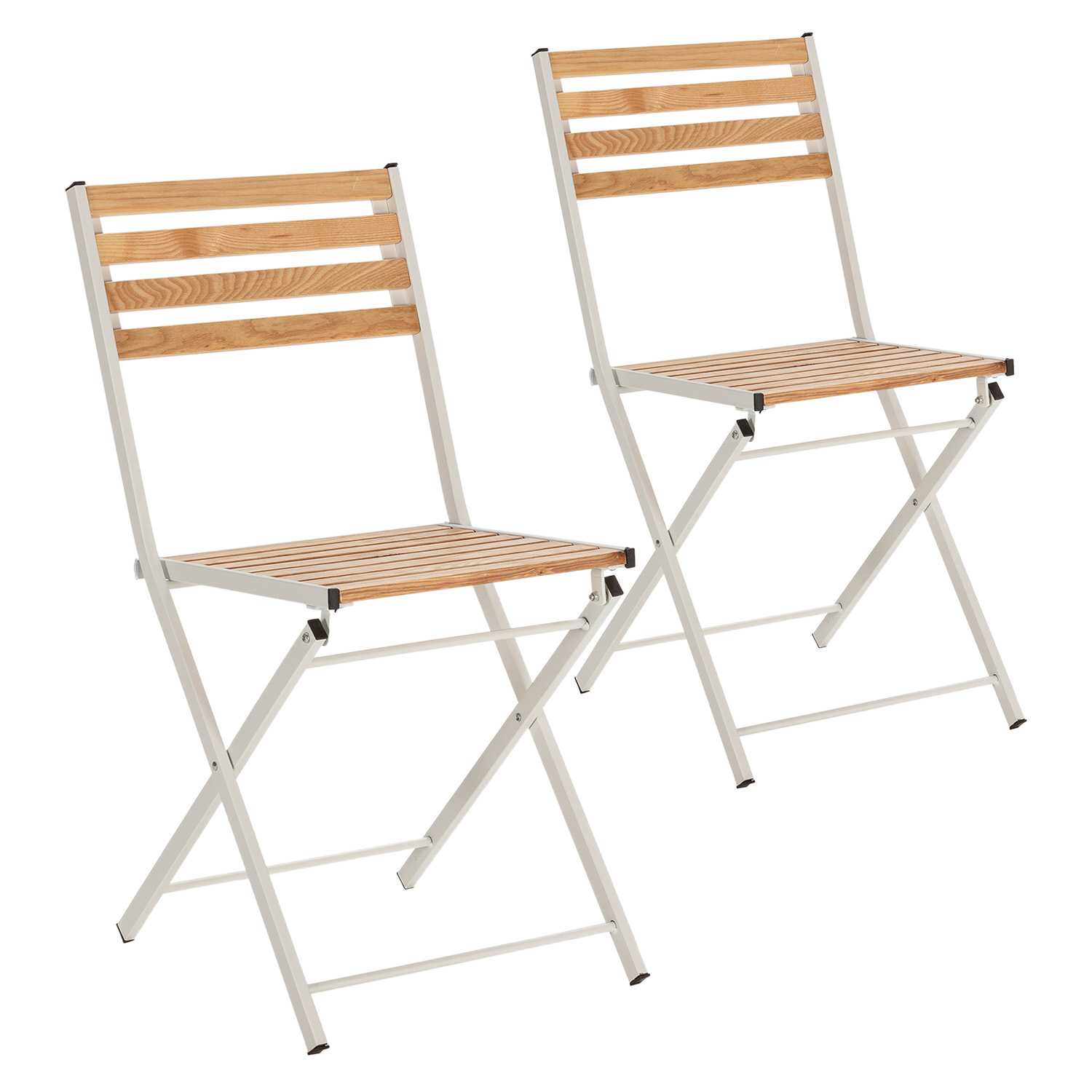 VS Venta-Stock Pack 2 sillas de Jardín Plegables Ambar de Madera y Metal Blanco