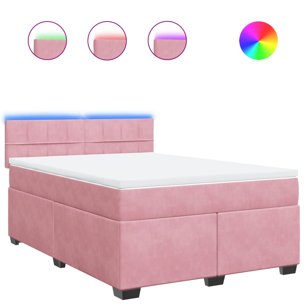 vidaXL Cama box spring con colchón terciopelo rosa 160x200 cm