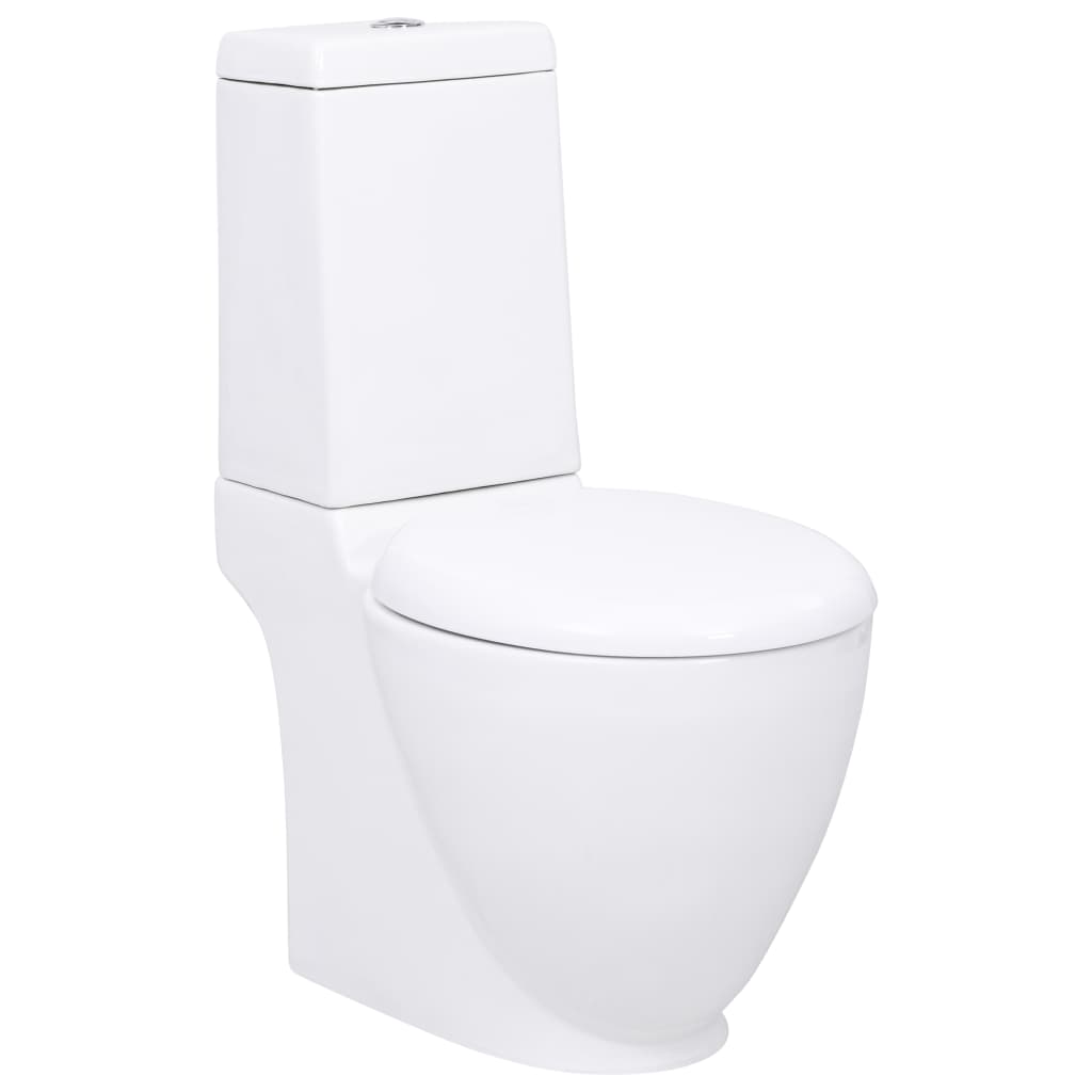 vidaXL Inodoro Redondo de Cerámica Flujo Hacia Abajo Cuarto de Baño Aseo Color Negro,  Blanco, y mas