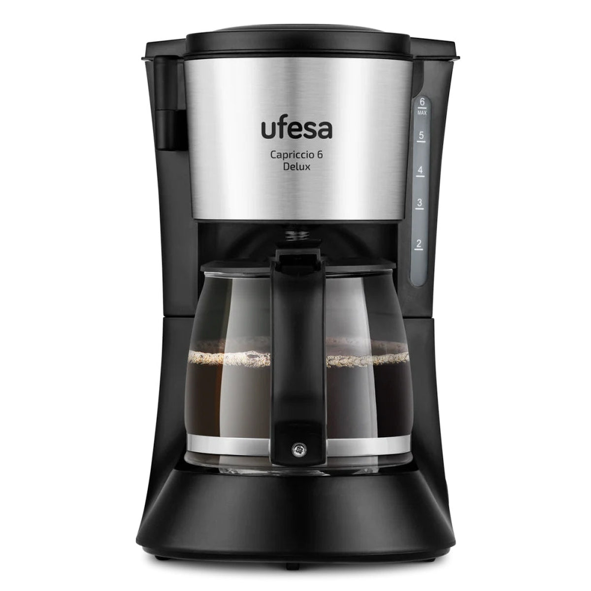 Ufesa - Cafetera de goteo CG7115 Capriccio 6 Delux con filtro permanente, jarra de cristal y desconexión automática tras 30-40 min, ideal para cocina moderna y preparación rápida de hasta 6 tazas
