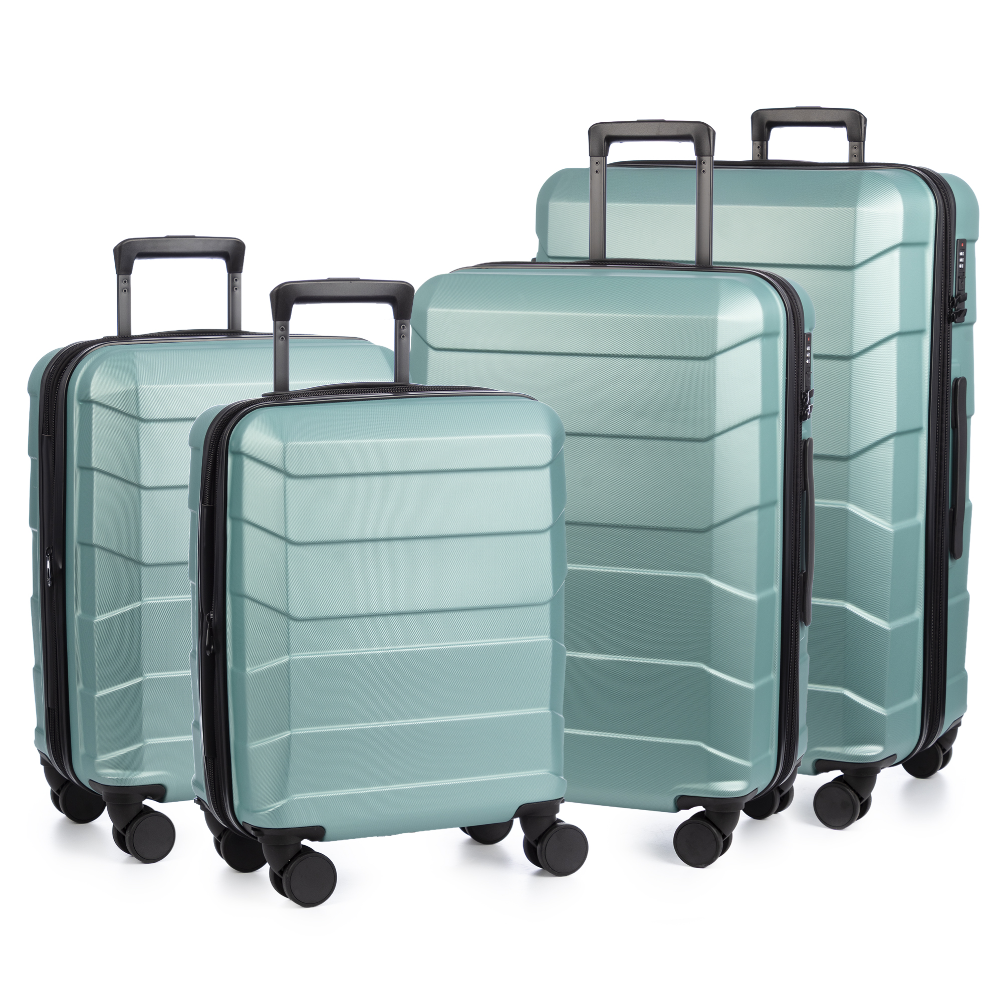 Juego de 4 maletas Trolley extensibles, en material ligero ABS de alta resistencia. Cerradura numérica, 4 ruedas dobles giratorias 360°.