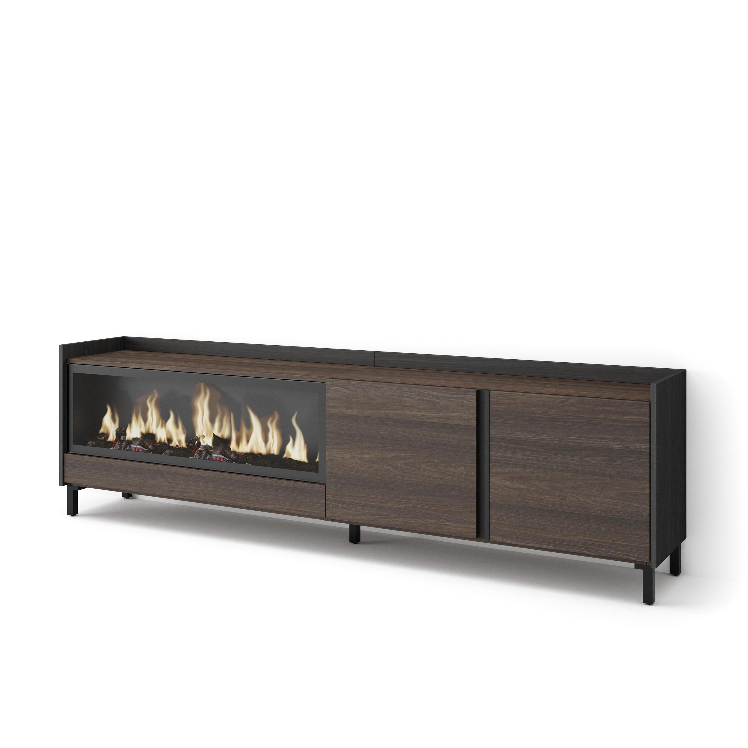 Mueble TV, Televisión, 212x35x61cm, Para TV hasta 80", Chimenea eléctrica XXL, Diseño industrial