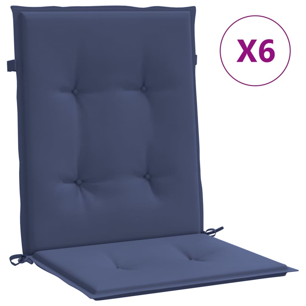 Vidaxl Cojines para Silla con Respaldo Bajo 6 Uds en Tela, Color Azul y Blanco