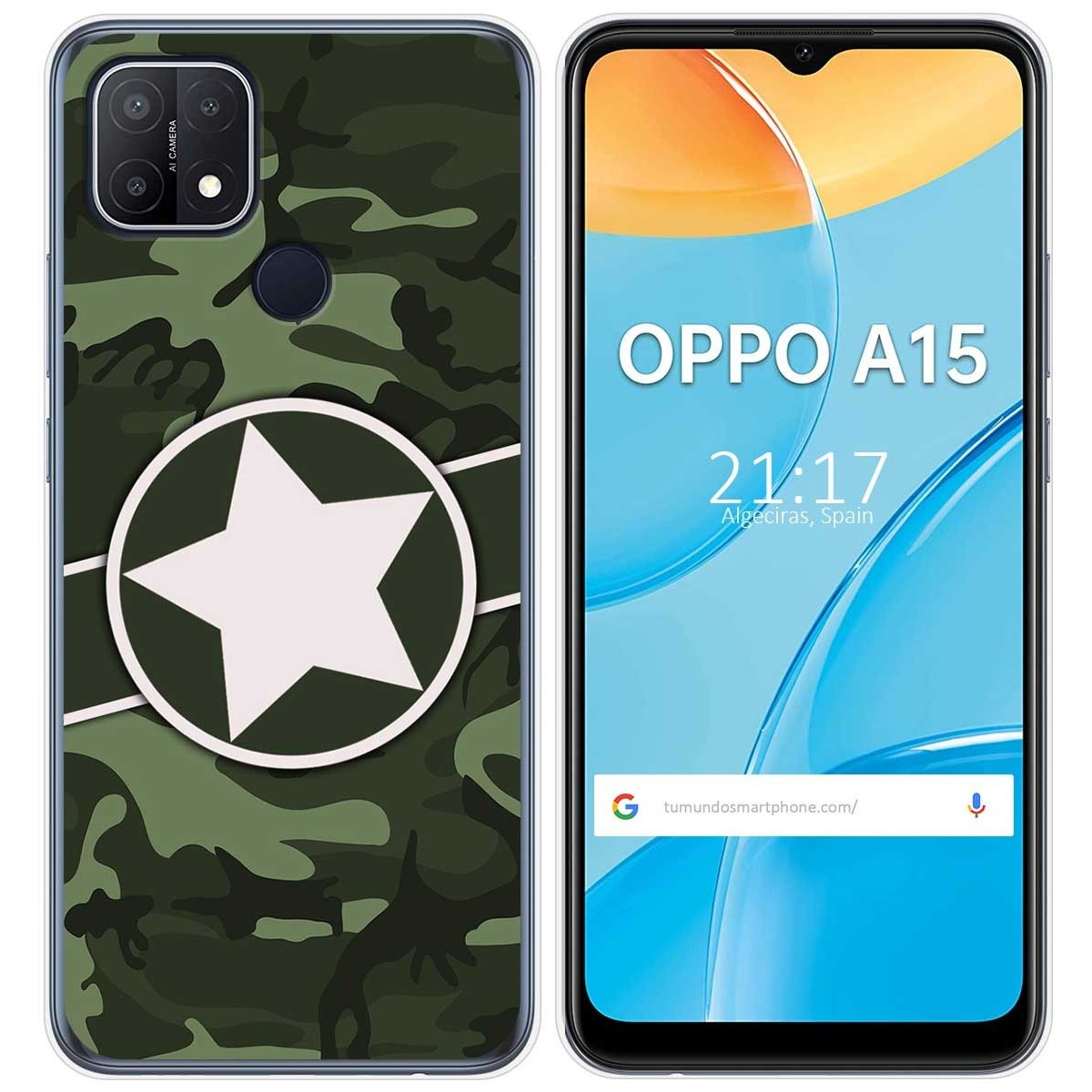 Tumundosmartphone Funda Gel Tpu para Oppo A15 diseño Camuflaje 01 Dibujos