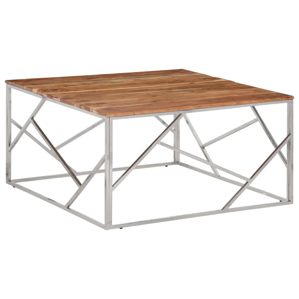 Mesa de Centro Vidaxl Acero Inoxidable y Madera Maciza