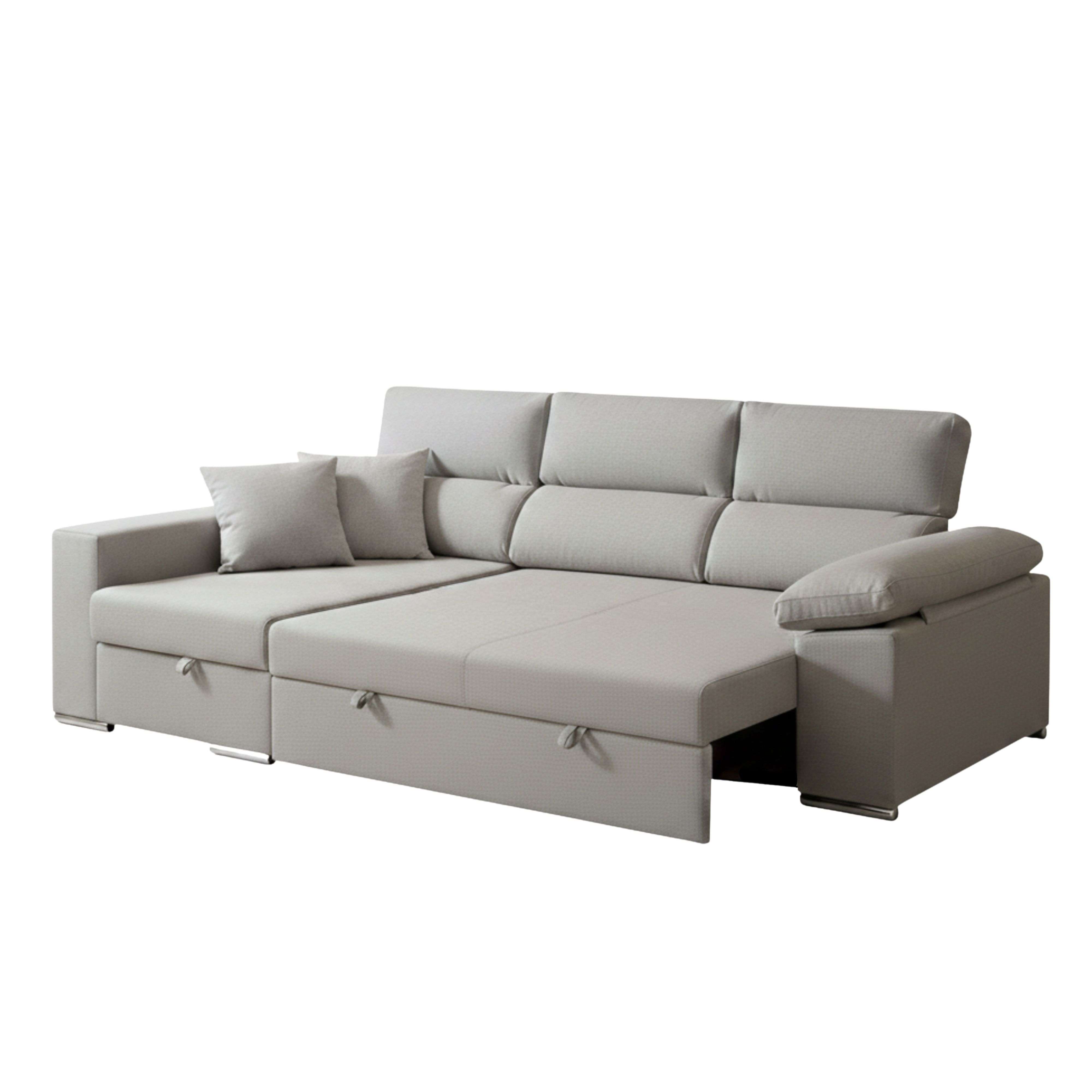 Miroytengo Sofá Cama Esquinero 3 Plazas Milano - Chaise Longue Izquierdo con Almacenaje, Asientos deslizantes, Gris 260x98x98 cm