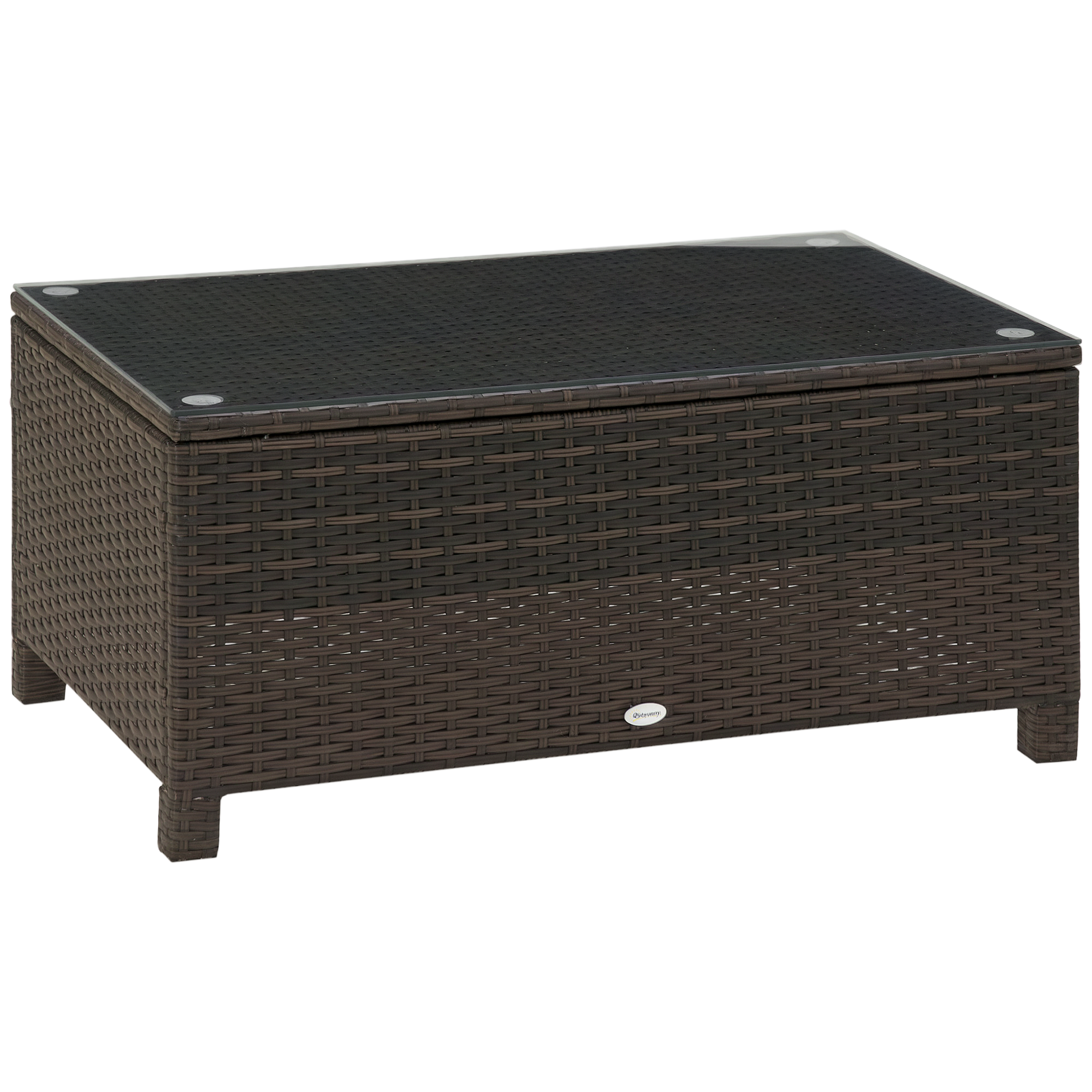 Outsunny Mesa de Jardín de Ratán Sintético Mesita Auxiliar con Vidrio Templado para Terraza Patio Balcón 85x50x39 cm Marrón