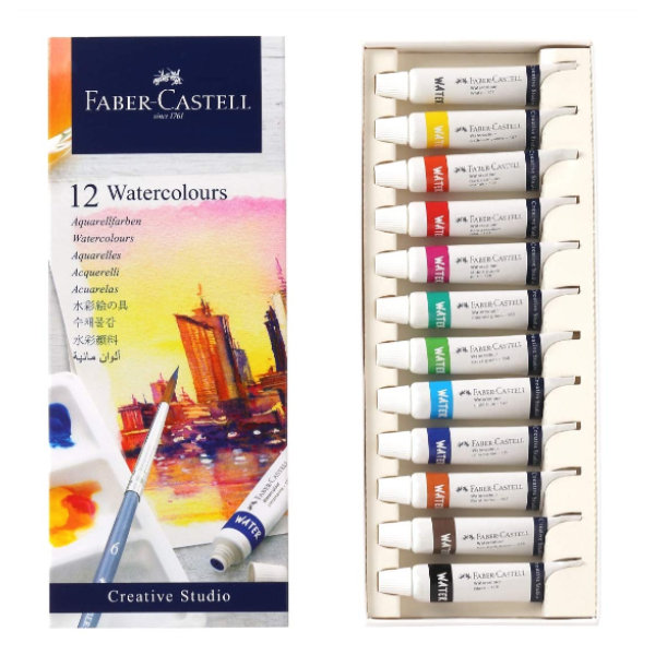 FABER ACUARELAS TUBO FABER CASTELL 12 COLORES+PALETA PARA MEZCLAR ACUARELA 40x115x265 Cms.