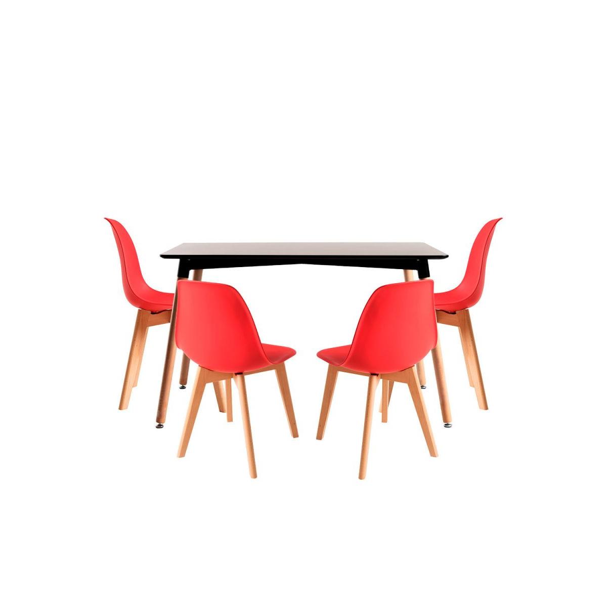 Regalos Miguel - Conjuntos de mesa y sillas - Conjunto Mesa Tower Rectangular 120 x 80 cm Negra y Pack 4 Sillas Kelen - Rojo