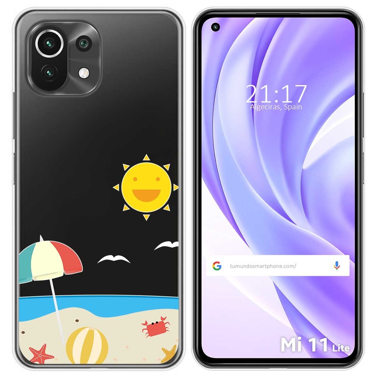 Tumundosmartphone Funda Gel Transparente para Xiaomi Mi 11 Lite 4G / 5G / 5G NE diseño Playa Dibujos