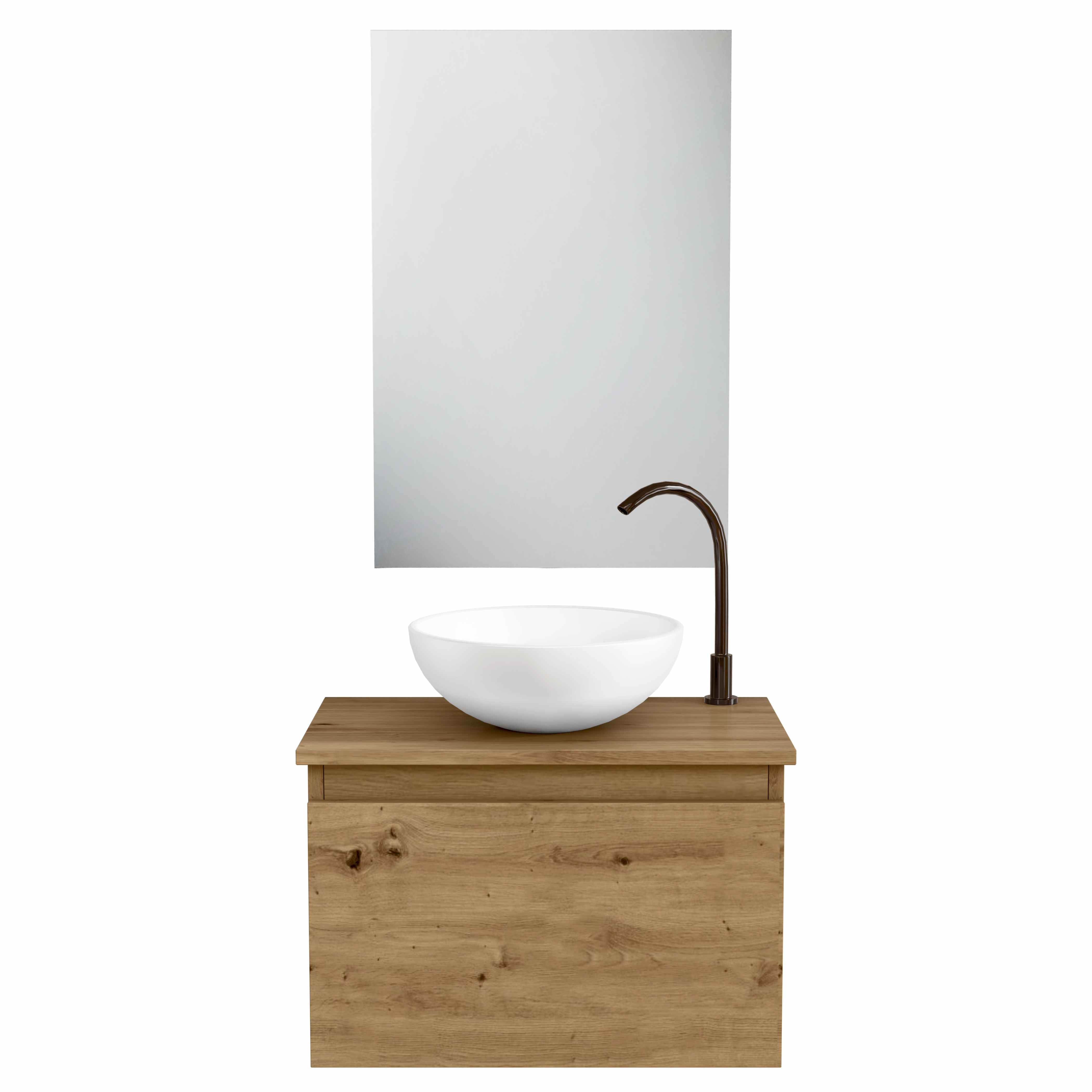 BELLOBATH - Mueble de baño suspendido con lavabo de cerámica y espejo, Mueble con puerta abatible, 50 x 32 x 30 cm
