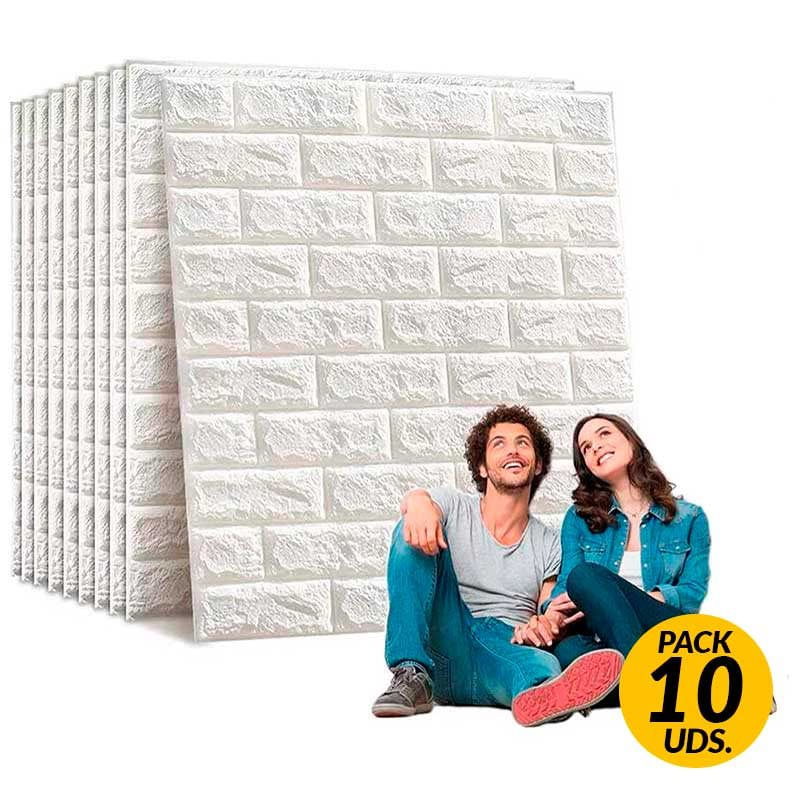 edihome - Pack de 10 paneles efecto ladrillo Edihome 3D blanco 70x77 cm