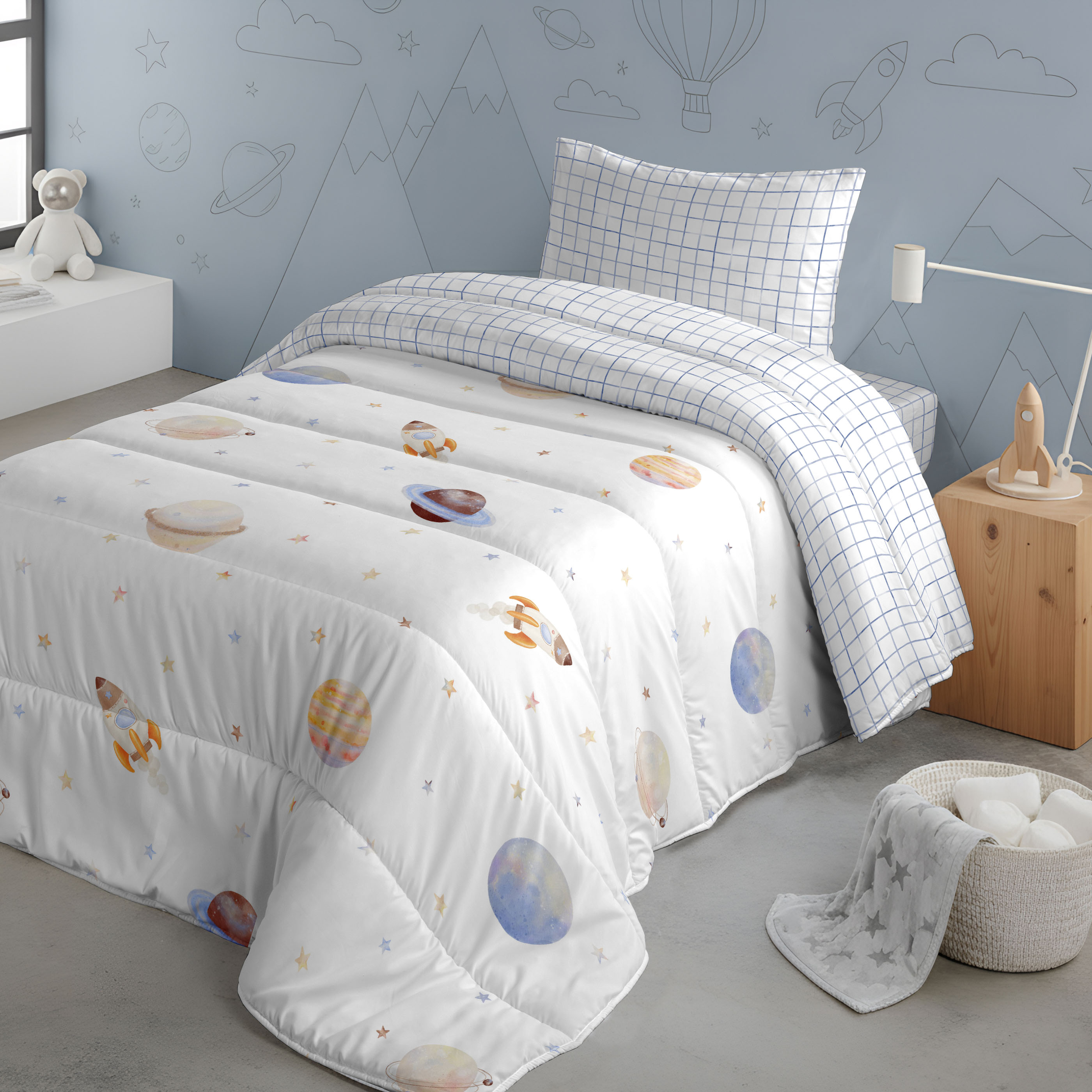 COOL KIDS - Edredón Nórdico Infantil Estampado Reversible - 100% Algodón - Extra Suave - Cama 90/105 cm - Fabricado en España