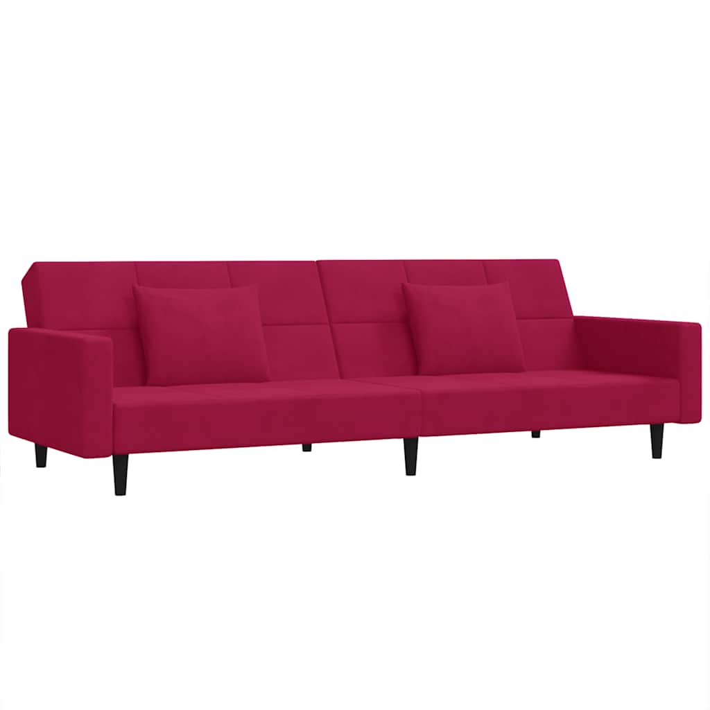 vidaXL Sofá cama de 2 plazas con dos almohadas terciopelo rojo tinto