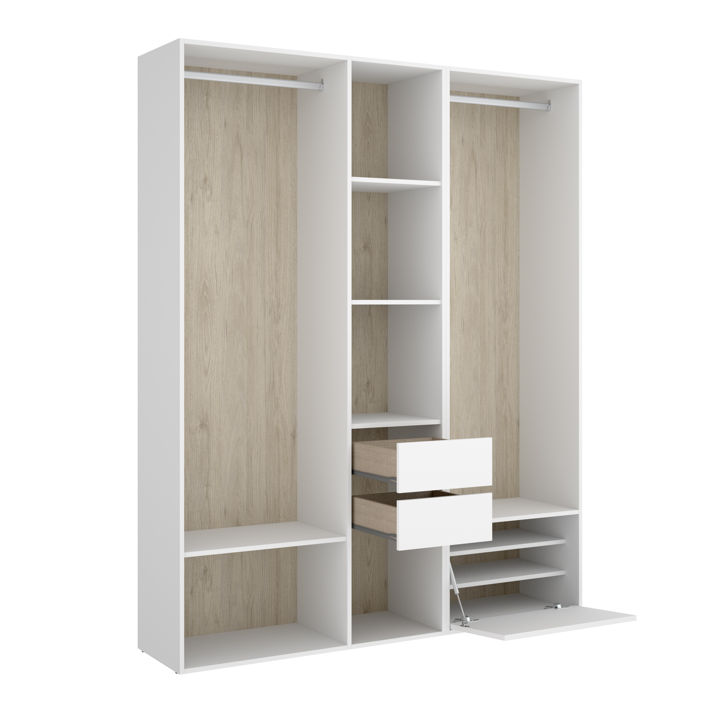 DEKIT - CONJUNTO VESTIDOR CON DOS CAJONES, ZAPATERO Y TRASERA REVERSIBLE - 205 x 158 x 45 cm - BLANCO / NATURAL