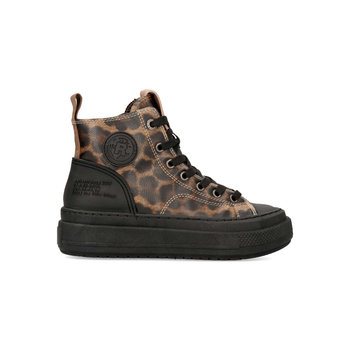 Refresh - Botín casual print leopardo para mujer, de piel sintética con cierre lateral y cordones, suela antideslizante y plantilla acolchada extraíble