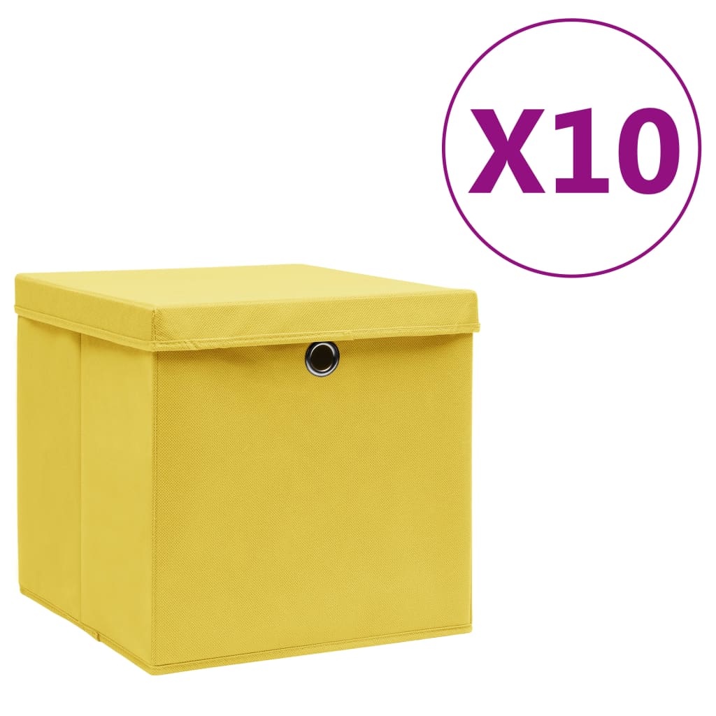 vidaXL Cajas de Almacenaje con Tapas Cofres Plegables 10 uds Tela Color Amarillo ,  Azul ,  Azul bebé y mas