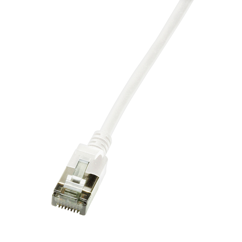 LogiLink CQ9011S network cable 0.3m Cat6a U/FTP (STP) with RJ-45 connectors in white, ideal for Gigabit Ethernet applications, offering high performance and flexibility. Perfect choice for your cable ethernet needs.