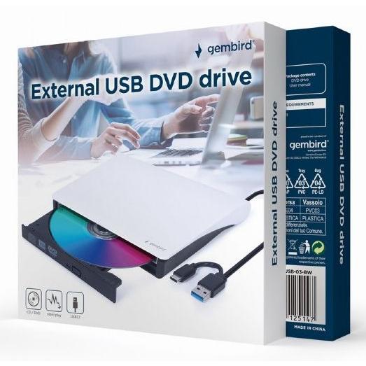 Gembird - Unidad óptica externa CD4132229 con USB Tipo C y lector de tarjetas portátil, compatible con CD/DVD y MicroSD, diseño compacto negro 36 meses garantía