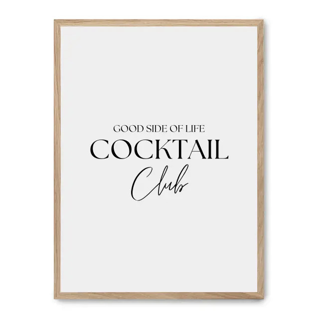 Cuadro cocktail club 30x40cm, Póster impreso en papel de primera calidad de 180gr, montado sobre marco de madera MDF acabado roble., Cocina - Bebidas