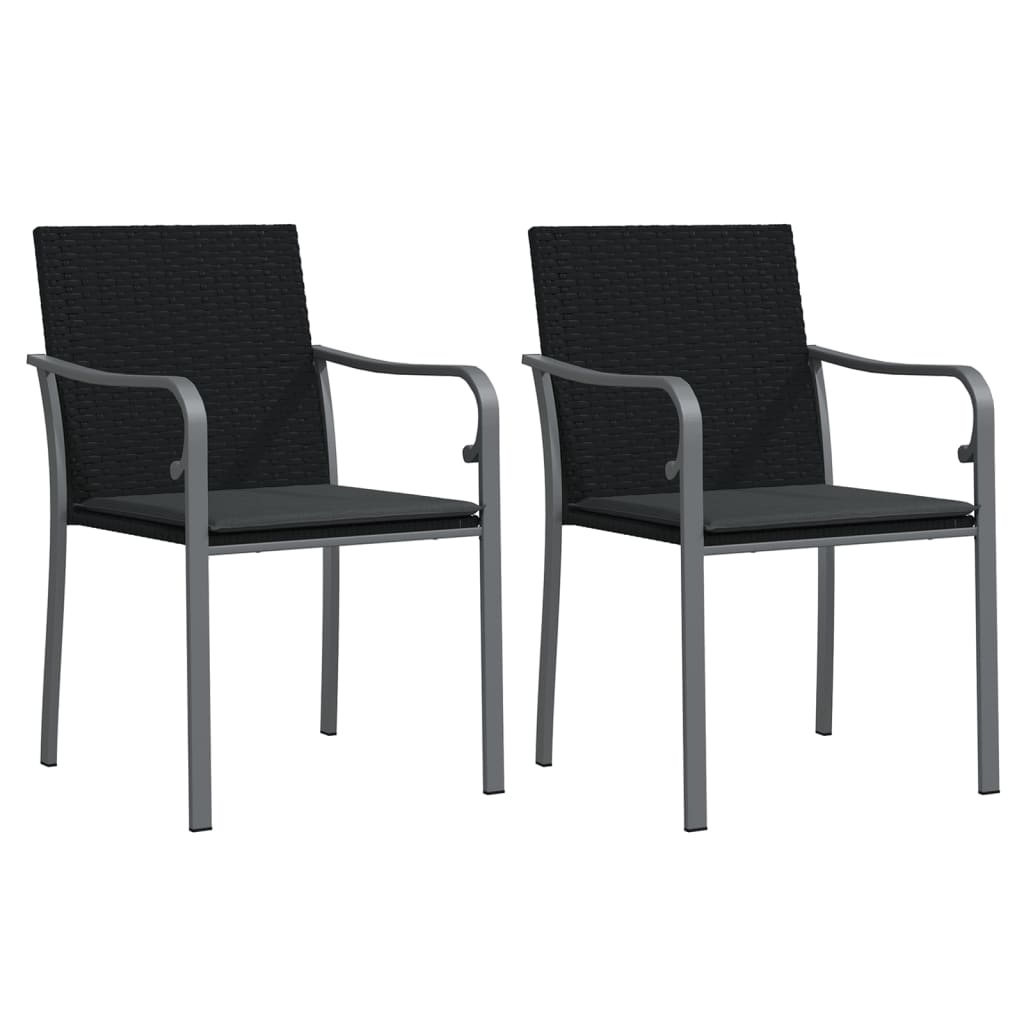 vidaXL Sillas jardín y cojines 2 uds ratán sintético negro 56x59x84 cm