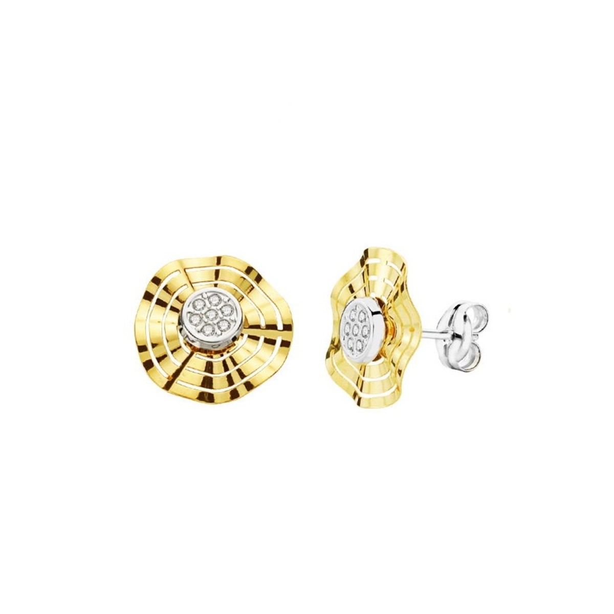 Pendientes oro bicolor 9k mujer 10 mm. circonita centro forma variada calados presión