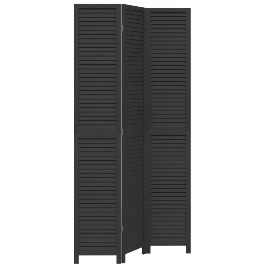 vidaXL Biombo separador de 3 paneles madera maciza Paulownia negro en dimensiones 40x220 cm/40x180 cm/40x200 cm