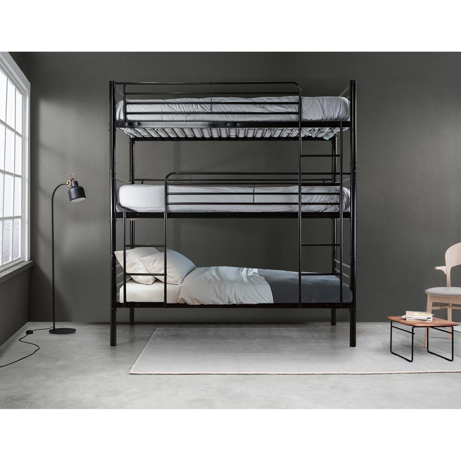 Litera Triple Metalica 90cm Blanco + 2 Colchones (90x190 cm)