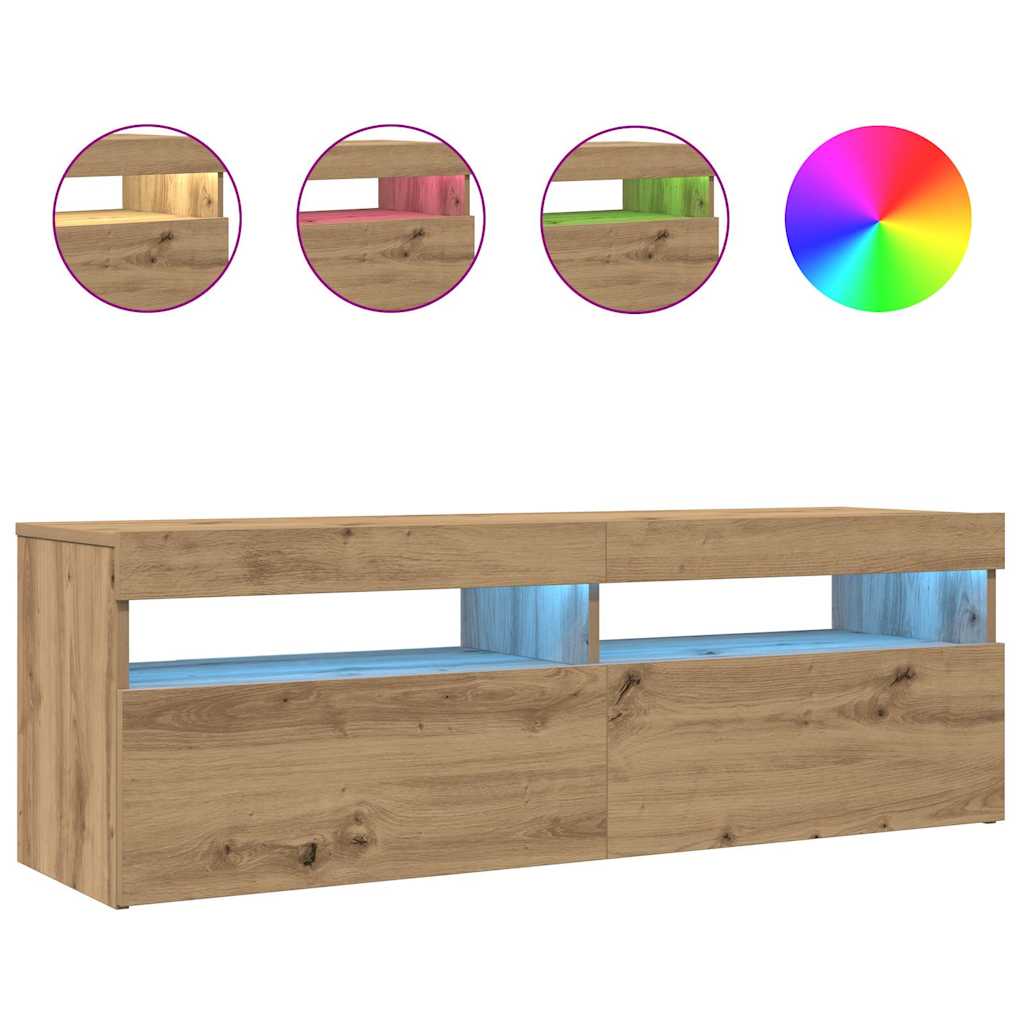vidaXL Mueble de TV luces LED madera roble artisan 120x35x40 cm