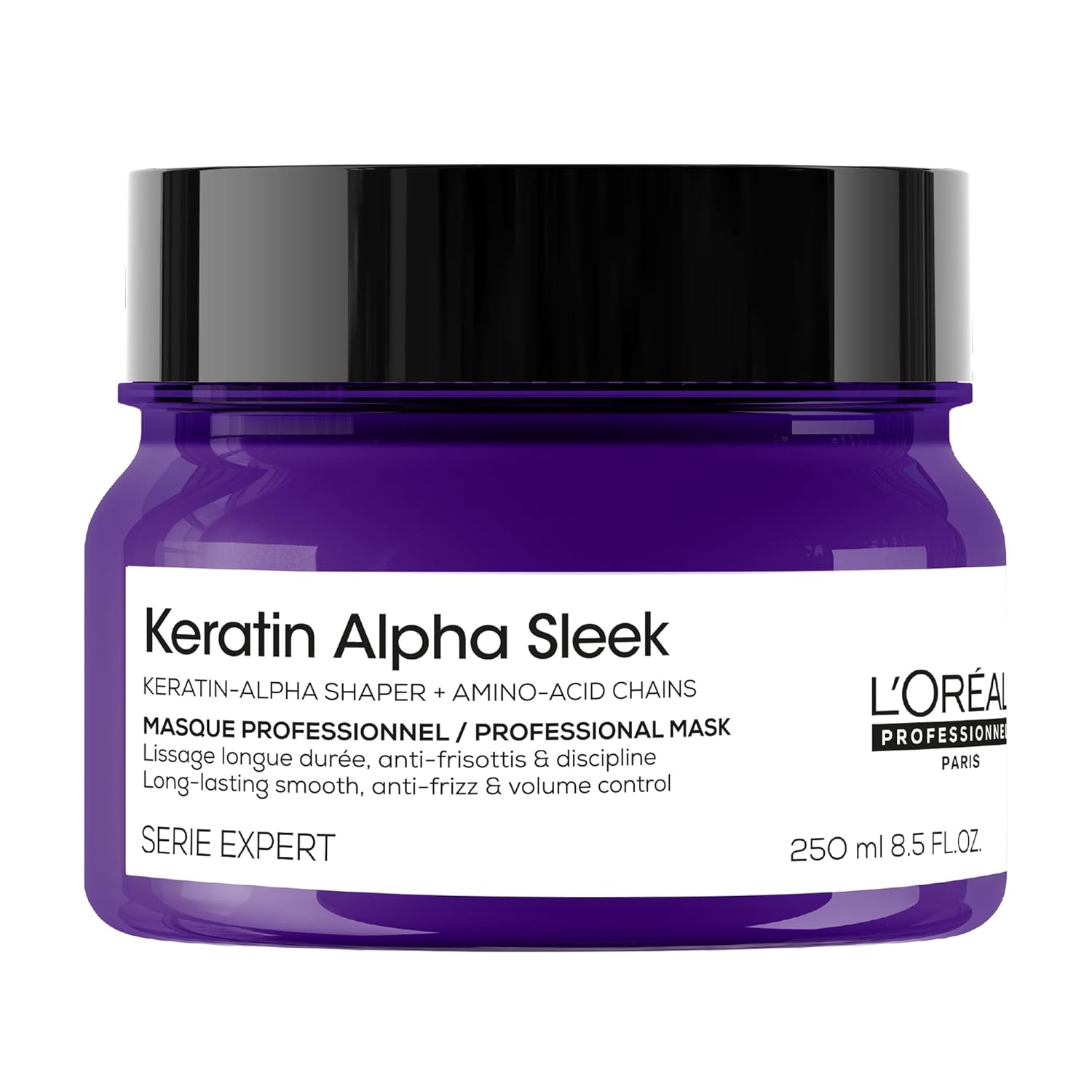 LOréal Professionnel Paris Keratin Alpha Sleek Mask 250 Ml. / Mascarilla Profesional Anti-Frizz para Cabello Encrespado.