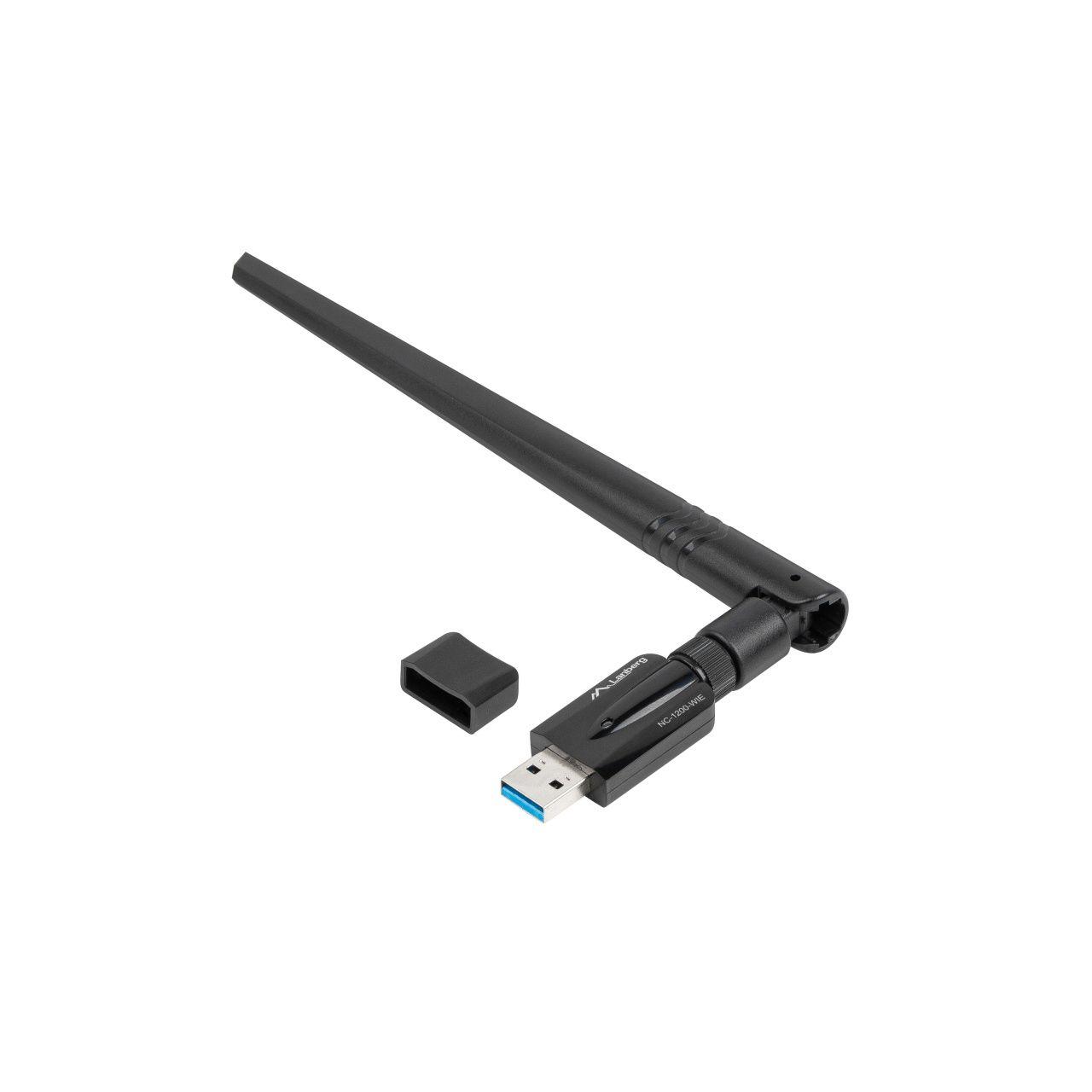 LANBERG - Adaptador USB WiFi NC-1200-WIE para ordenador, 1200 Mbps dual band (2,4 GHz y 5 GHz), antena externa 2x2, compatible con Windows, Linux y Mac, conexión USB 3.2 Gen 1
