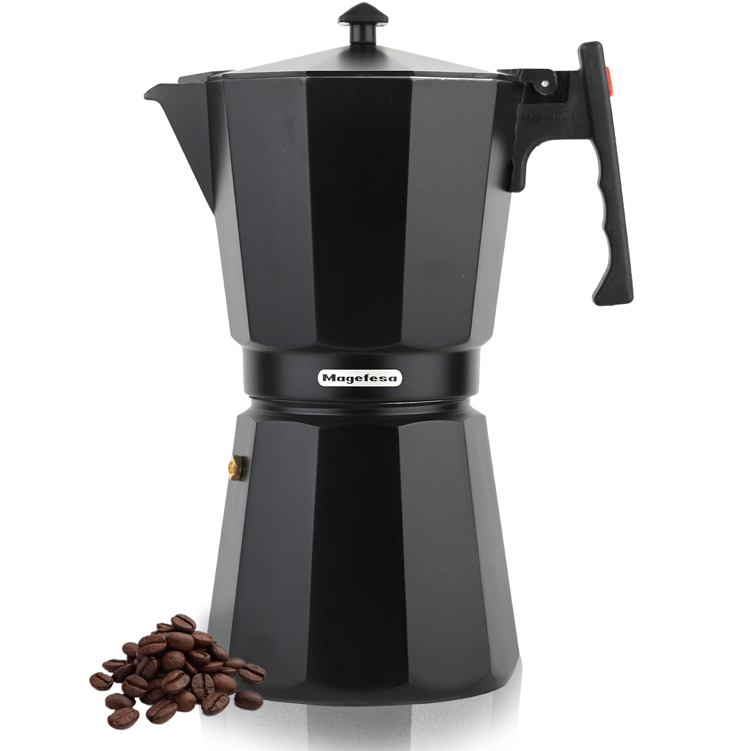 MAGEFESA JAMAICA BLACK Cafetera Italiana o Moka de Aluminio Extra Grueso, Asa Resistente al Calor y Apta en Cualquier Cocina