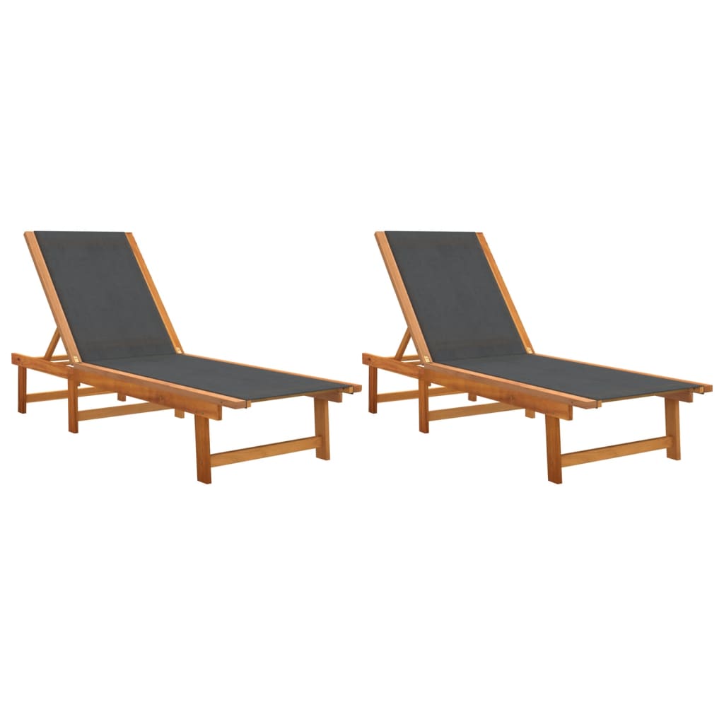 Vidaxl Tumbonas Madera Maciza Acacia y Textileno Negro