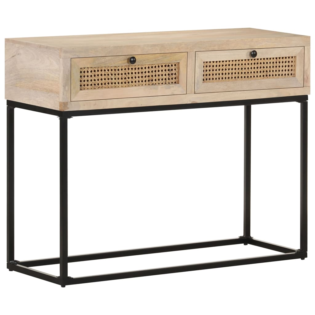 Vidaxl Mesa Consola Madera Maciza de Mango y Caña Natural 100x35x76 Cm