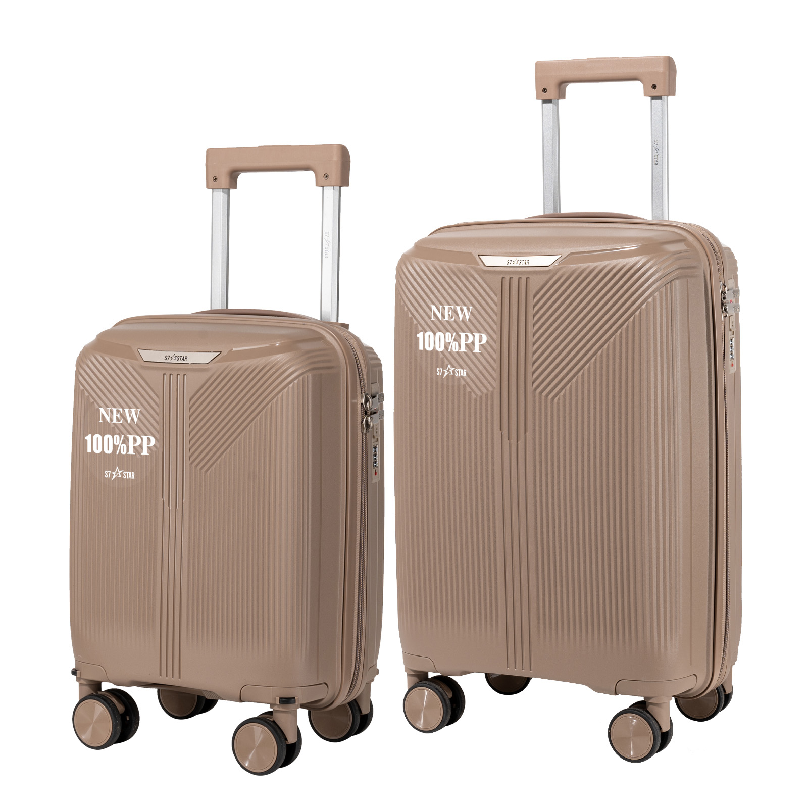 S7 STAR Juego de 2 maletas de viaje, Báscula de equipaje, Carcasa Ligera de PP, Asa con bloqueo a 3 alturas,Maleta grande, mediana y de cabina con un neceser,Trolleys,Maleta con ruedas Silenciosas giratorias para equipaje ,Cerraduras de combinación